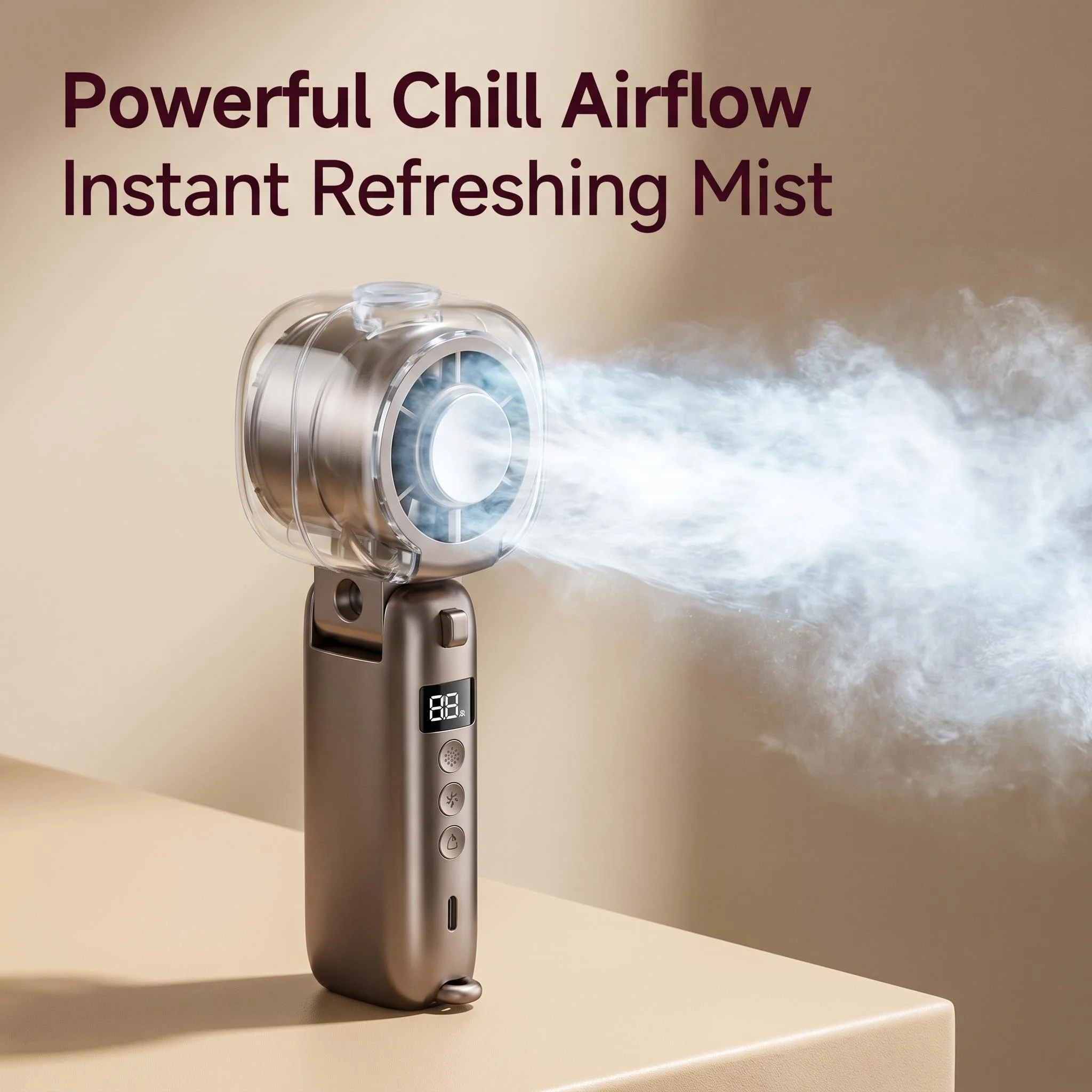 HANDHELD ATOMIZATION COOLING FAN HIGH SPEED AIRFLOW RECHARGEABLE MINI ICE MIST FAN PORTABLE PERSONAL COOLER DEVICE