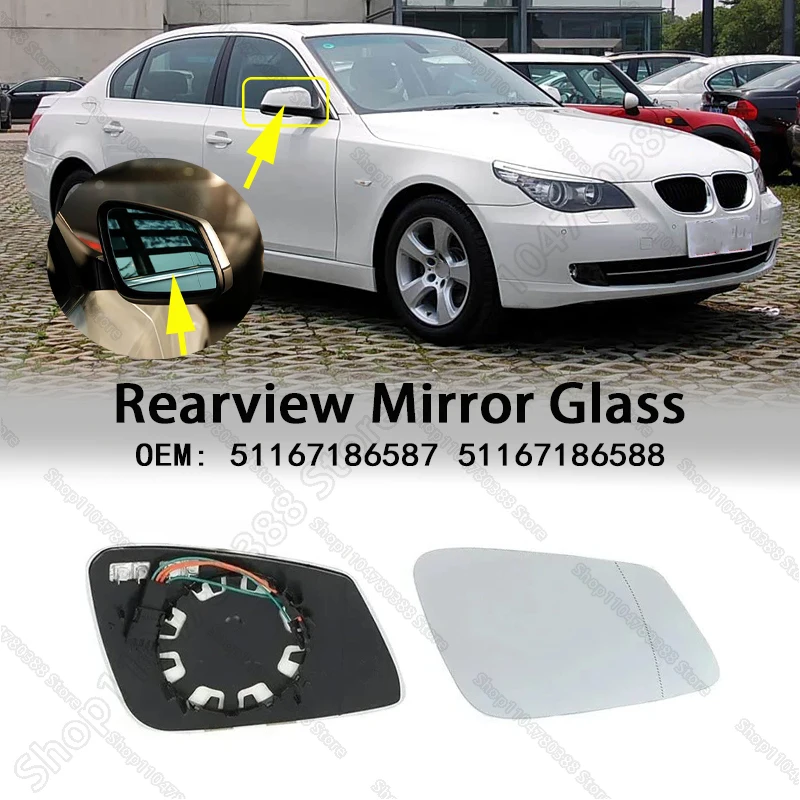 For 2008-2018 BMW 5/6/7 (F01/02/03/04/06/07//10/11/12/13/18 E60/61/62/63/64) Heated Mirror Glass 4 Pins 51167186587 51167186588