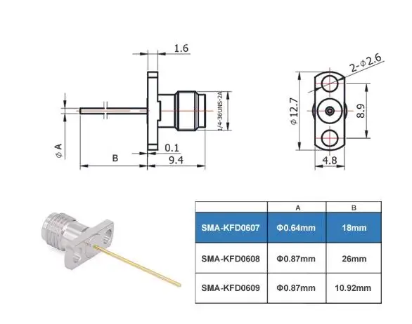 2pcs/lot SMA female air wire through wall connector double hole flange hole distance 8.9mm DC-26.5GHz
