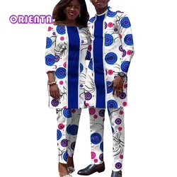 African Clothes for Couple 2 Pcs Set Dashiki Men Suit and Women Pant Set African Wax Print Evening Party Couple Clothes WYQ818