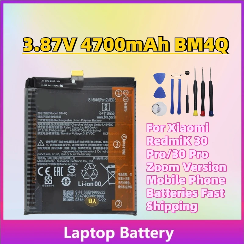 

New 3.87V 4700mAh BM4Q Rechargeable Battery for Xiaomi RedmiK 30 Pro/30 Pro Zoom Version Mobile Phone Batteries Fast Shipping