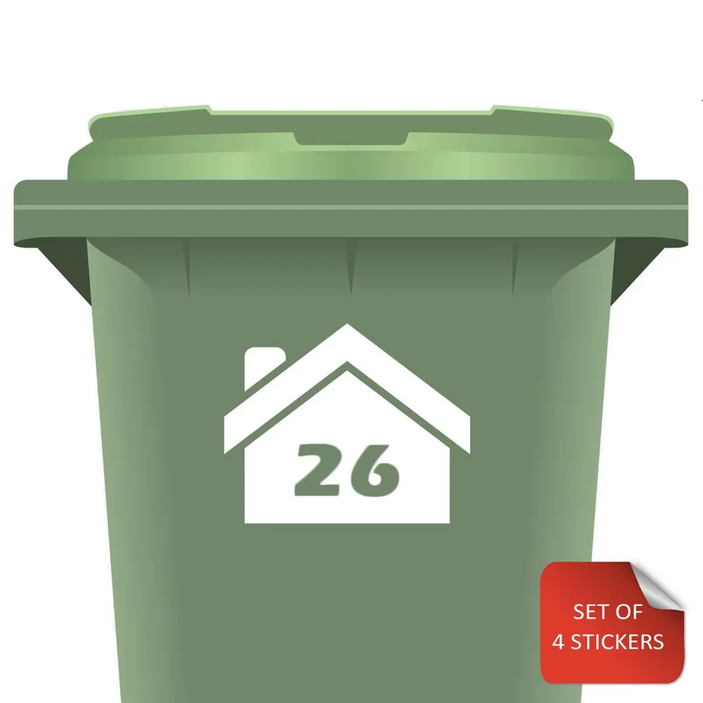 Wheelie Bin Numbers Stickers Personalised Customized Street Number 4 Pieces White