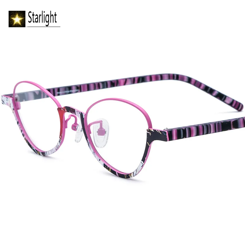 Montura de gafas de titanio puro para hombre y mujer, monturas de gafas de ojo de gato, ultraligeras, coloridas, de cara pequeña, para lectura óptica, miopía, 137mm