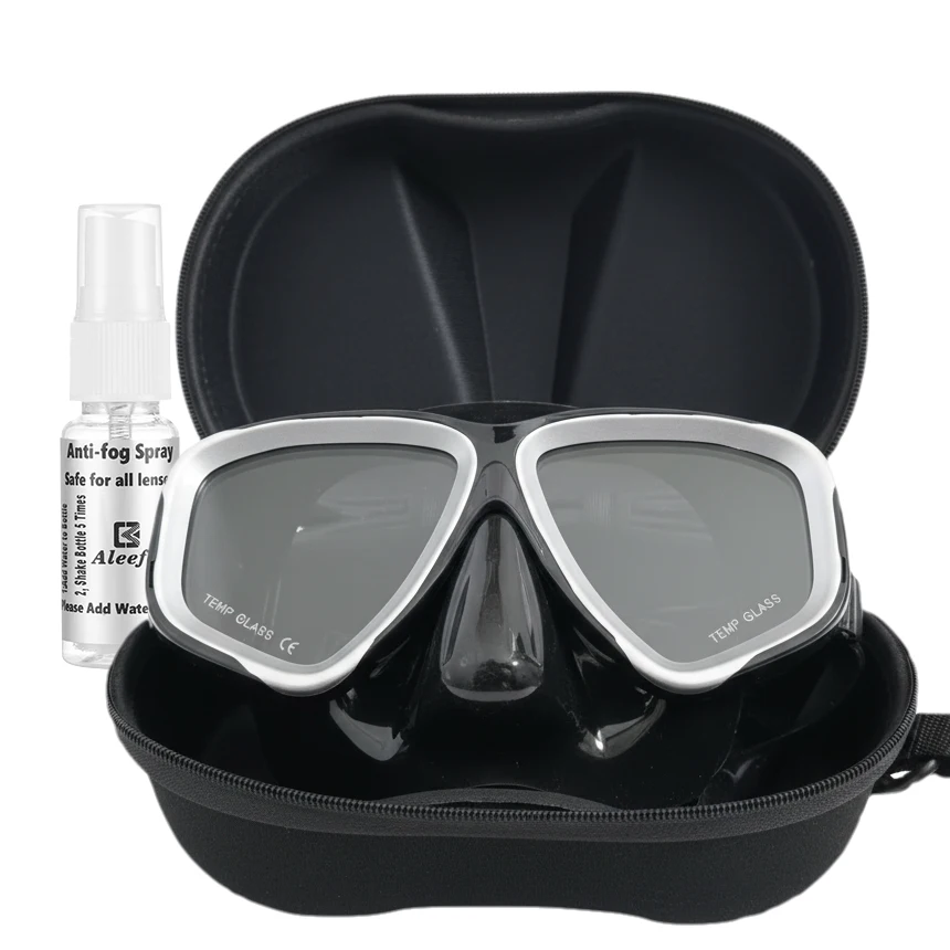 

Маска для подводного плавания при близорукости для взрослых, линзы из закаленного стекла с противотуманным спреем для снаряжения для подводной охоты, обучение плаванию