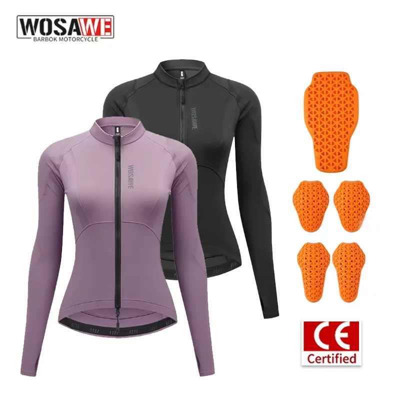 WOSAWE Women Motorcycle Riding Jacket Summer Breathable Slim Shirt with Removable Back Shoulder Elbow Pads Full Zip Moto Gear