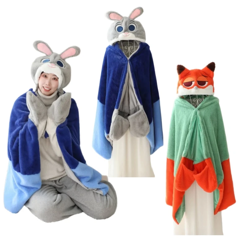 Cartoon Anime Hooded Cloak Zootopia Judy Nick Blanket Nap TV Blanket Air Conditioning Cloak Blanket Spring Autumn Couple Gifts