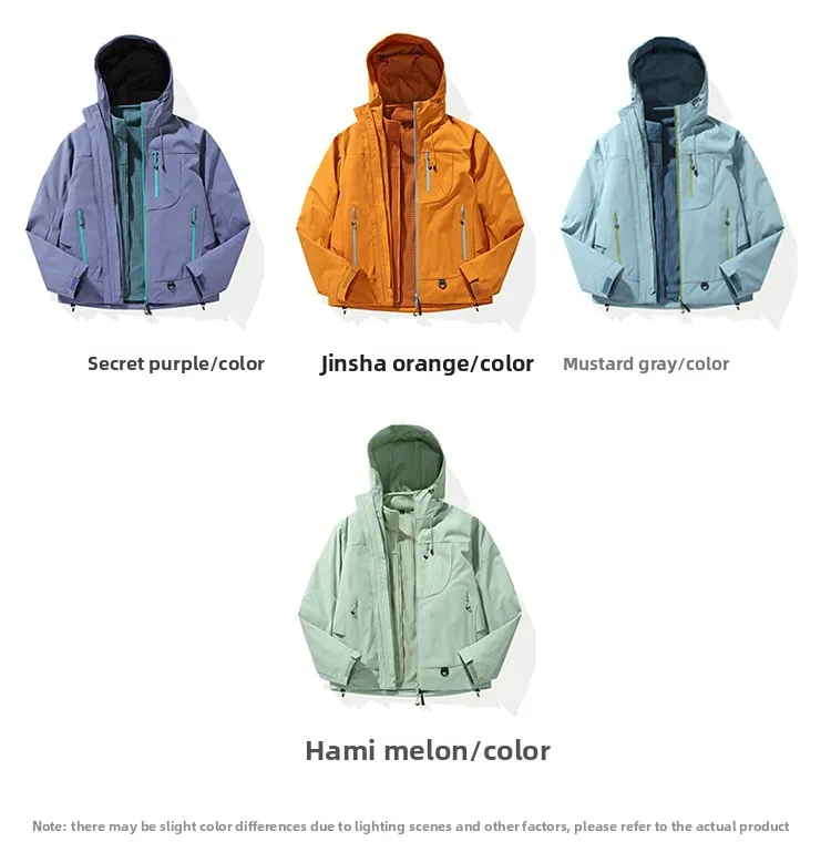 Empty Mountain Rain Hardshell Wind- und Wasserdichte Funktionelle Outdoor Drei-in-Eins-Kapuzen-Bergsteigerjacke für Männer und Frauen – Detail 13