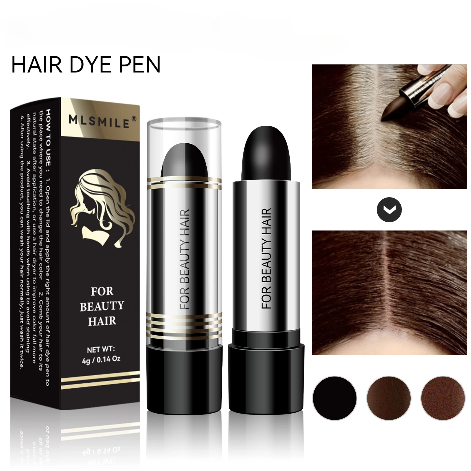 4g  One-Time Hair Dye Pen Instant Gray Root Fast Temporary Cover Up White Hair Coverage Hair Color Cream Pen Wholesale