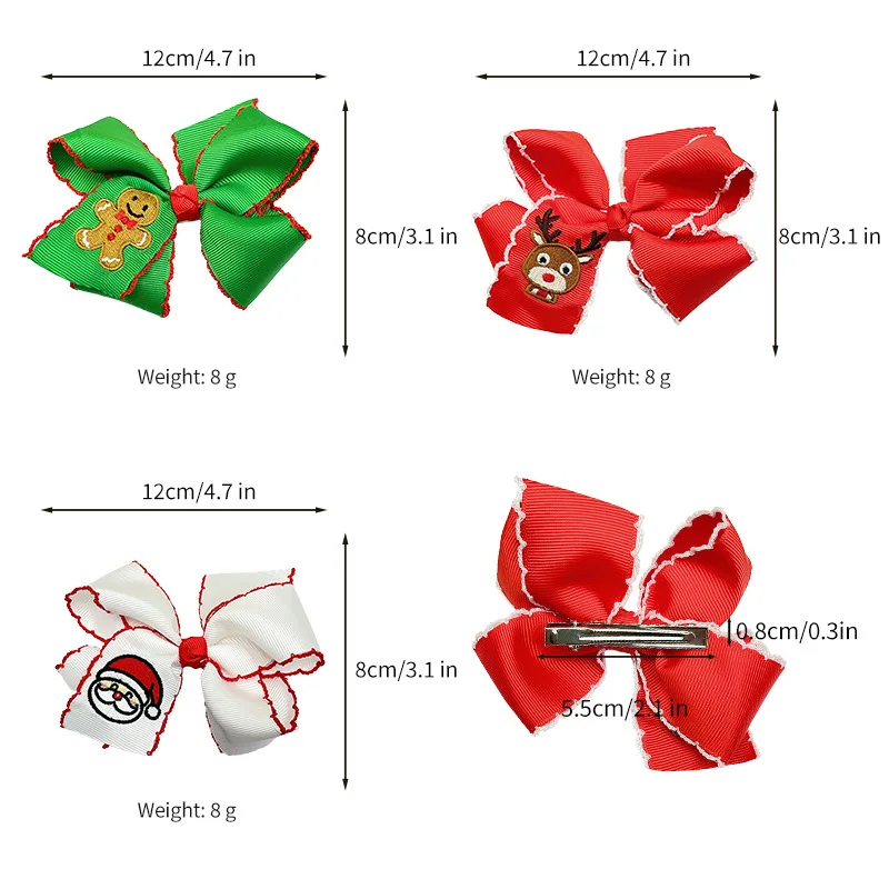 36pc/lot New Santa Gingerbread man Reindeer Embroidered Bow Hair Clips Girls Frill Bow Hairpins Barrette Kid Xmas Party Headwear