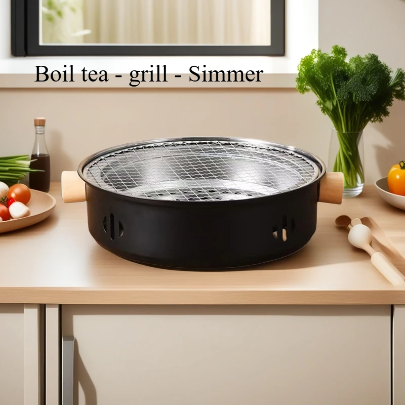 

Семейный барбекю, уличный угольный гриль для кемпинга, набор для барбекю Shabu, одна кастрюля, сетка для барбекю, портативная бездымная сковорода для барбекю