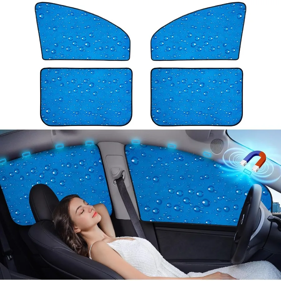 

Universal Fit Side Window Sunshade for Car with Double Thickness Design UV Protection Curtains for Driver and Baby Blue Front a
