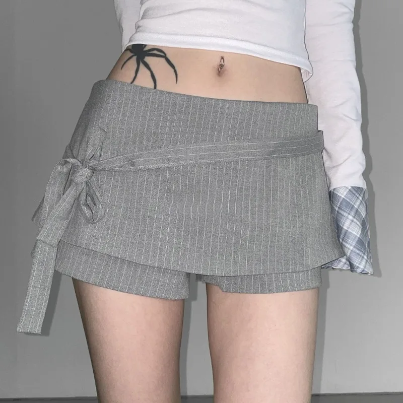 

Striped Korean Style Shorts Skirt Bow Bandage Y2k Mini Skirt High Waist College Style Jk Girls Skirt Casual Slim Skirt For Women