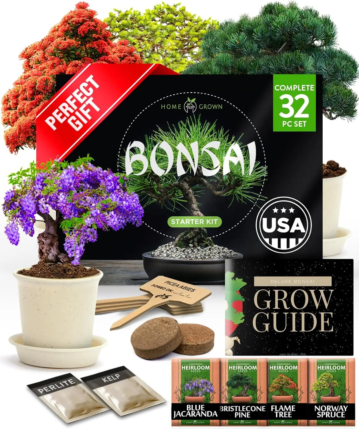 new Bonsai Tree Kit Gifts for Men & Women Grow 4 Bonsai Trees Unique Gardening Crafts for Adults,DIY Hobbies for Plant Lovers