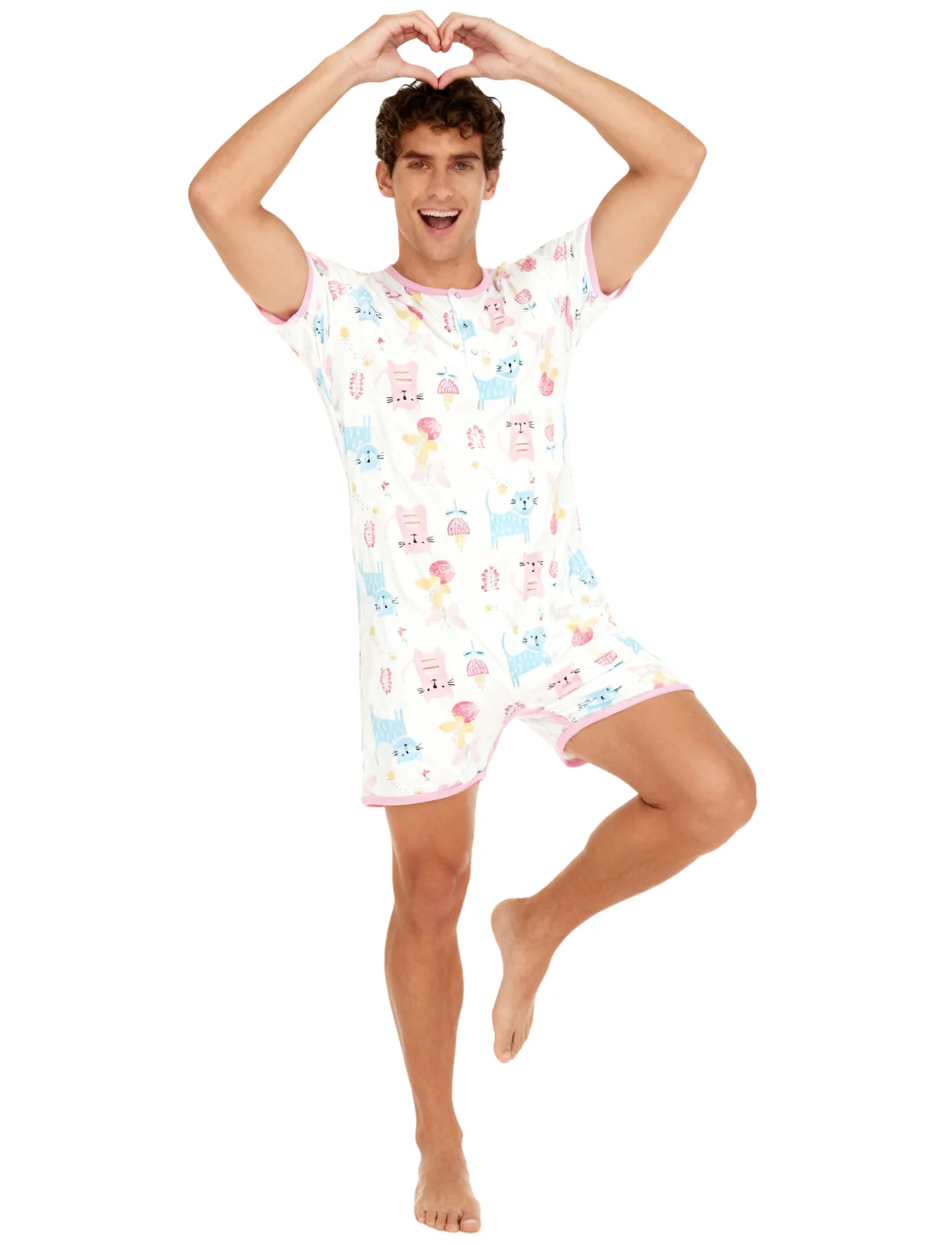 Mèo Hồng Bodysuit Kèm Chân Váy/Người Lớn Onesie/Người Lớn Bodysuit/Người Lớn Bé Romper Áo Liền Quần Đùi/Abdl Quần Áo/in Hình Người Lớn Bodysuit