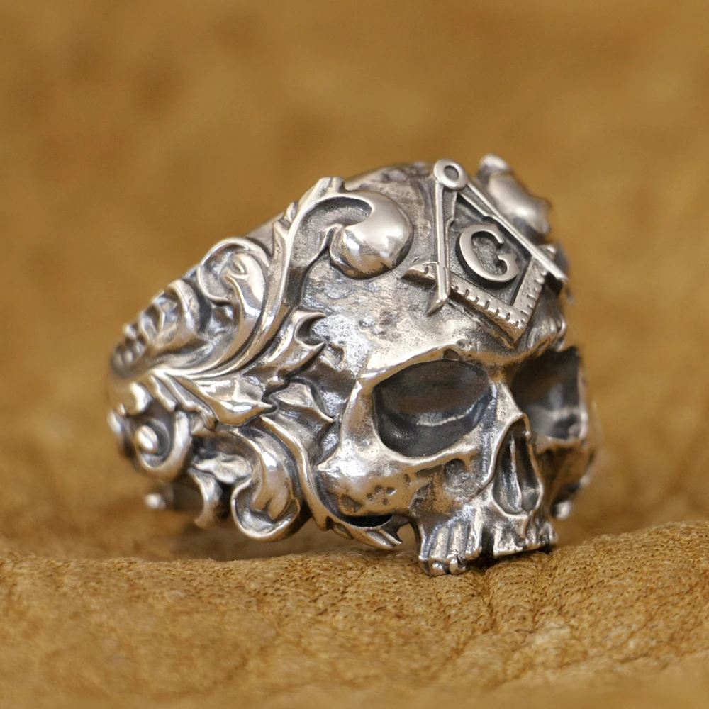 Details Masonic Skull 925 Sterling Silver Rock Ring TA449 US Size 6~15