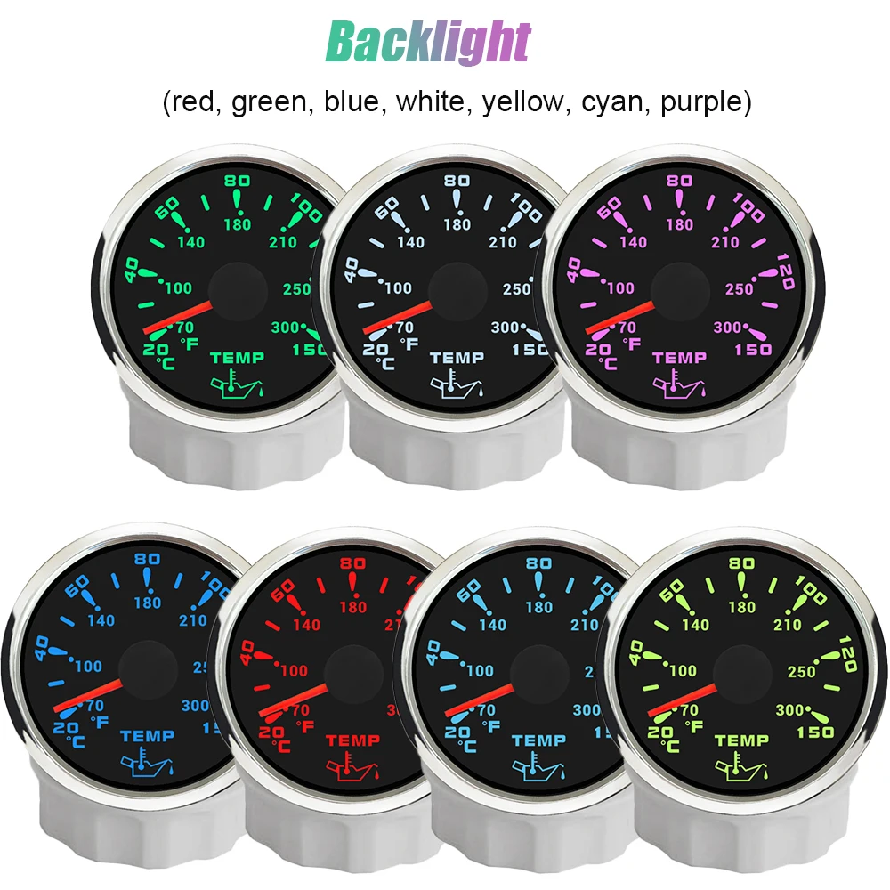 ELING 52mm Oil Temperature Meter 20-150 Degree Gauge with 7 Colors Backlight 12Volt 24V for Car Yachts Motorcycle