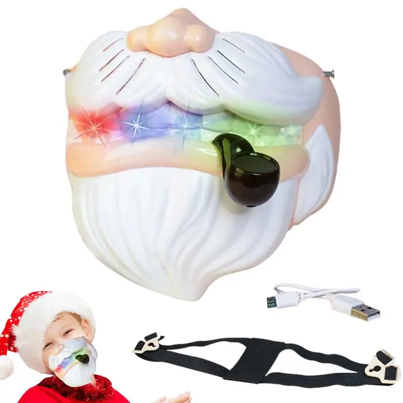 Cosplay Face Cover Santa Claus Cosplay Masque Voice Changing Face Toy For Christmas Led Cosplay Facial Cover USB Rechargeable