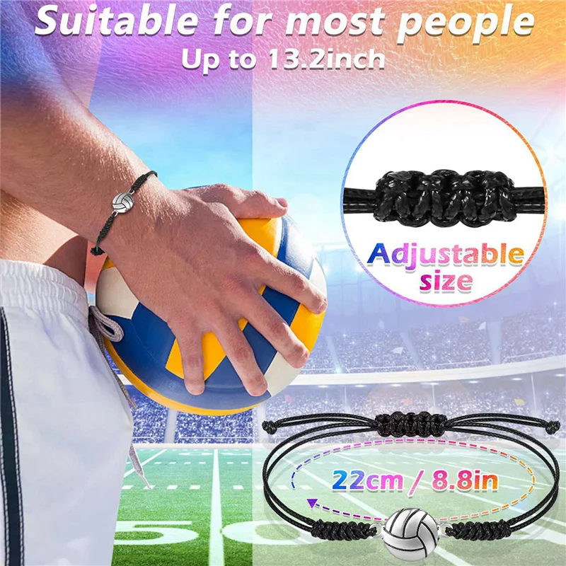 ABWP-48 Piece Volleyball Bracelets, Volleyball Charm Bracelet, Braided String Bracelet With Volleyball Pendant Decoration image 6