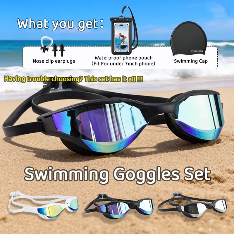 

Electroplated Swimming Goggles Set UV Protection Anti-Fog Waterproof Adjustable Silicone Strap For Adults Eyeglass 수경 물안경