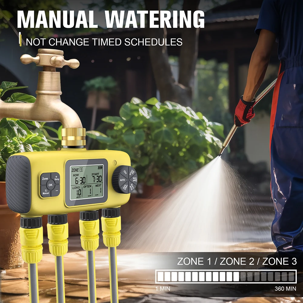 4-Outlet Automatic Water Timer Garden Irrigation Watering System Independent Control Sprinkler Programmer Tools for Garden Lawn