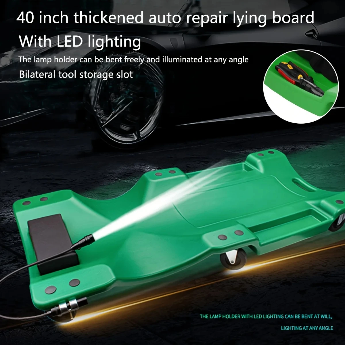 Car Repair Lie Board Skateboard, Auto Repair Sleeper Simulation Tool for Remote Crawler Truck Accessories Self-contained light