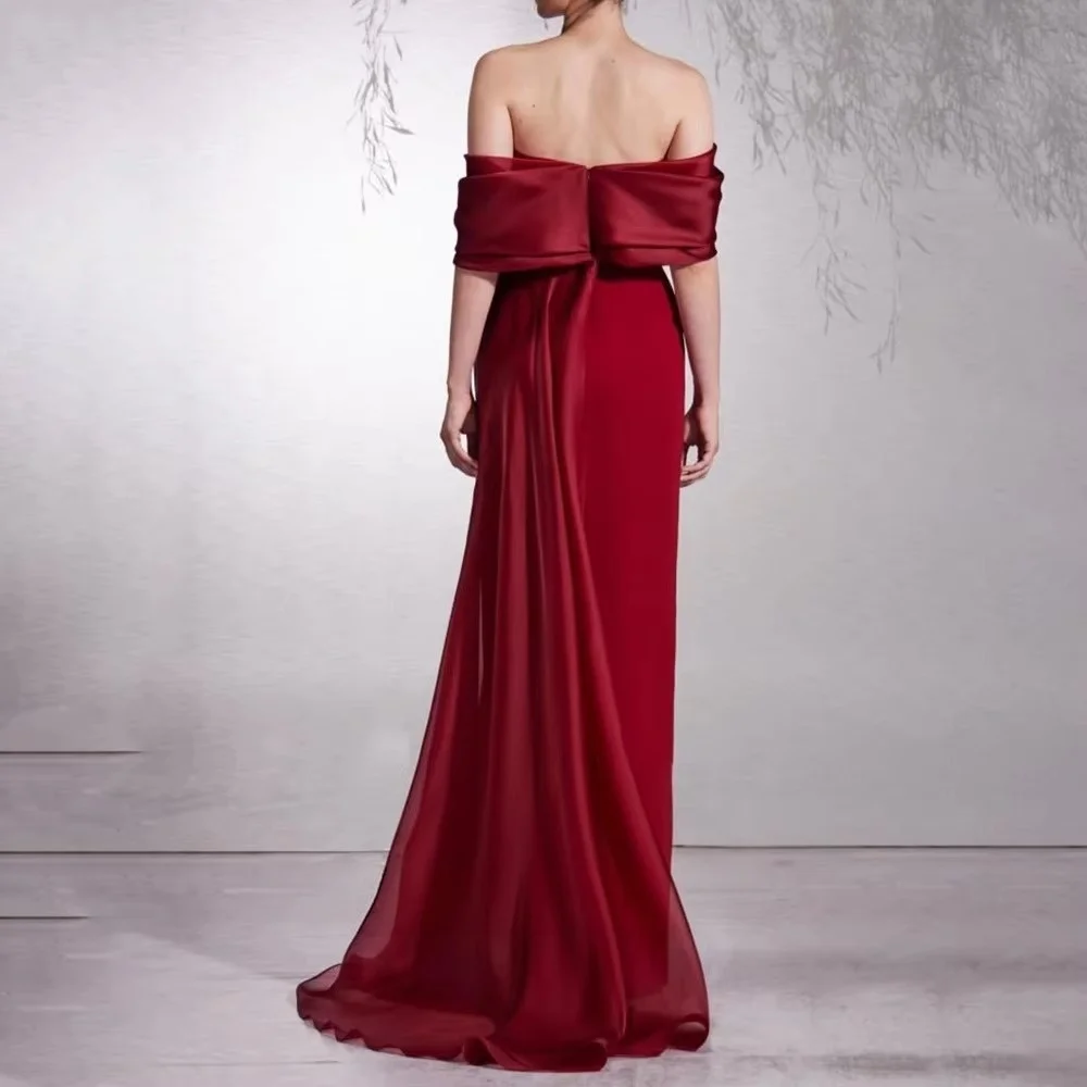 Women Off The Shoulder Satin Dresses Elegant Sheath Long Evening Gown With Side Slit Formal Wedding Party Maxi Dresses
