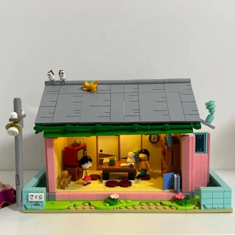 

Chibi Maruko Chan's School Assemble Building Blocks Hot Spring Shop Sushi Restaurant Architectural Street View Model Toy Gift