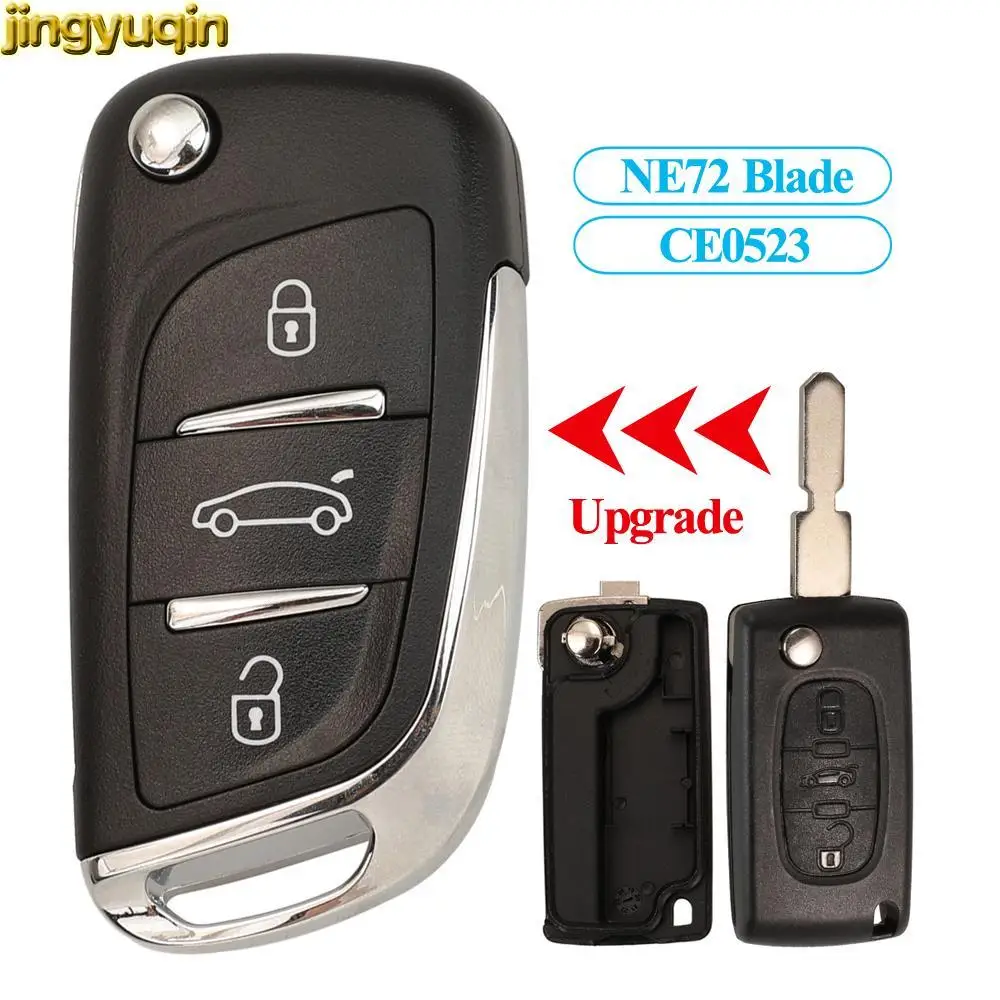 

Jingyuqin 3pcs Remote Car Key Fob Shell NE72 Blade CE0523 For Peugeot 107 207 307 407 507 607 807 2004-2010 3 Buttons