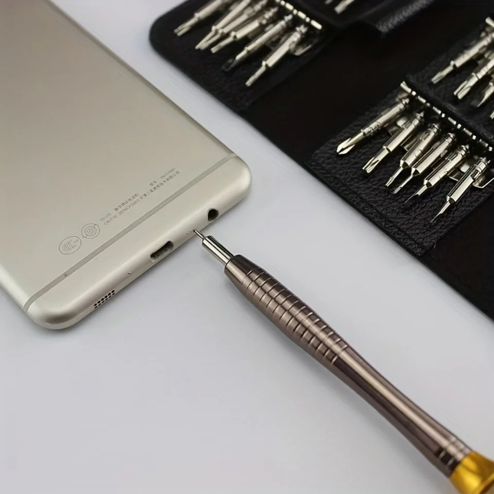 Kit de Destornillador Manual 25 en 1 con Puntas Multifuncionales, Juego de Herramientas para Desarmar y Reparar Teléfonos Móviles y Pequeños Electrodomésticos con Estuche de Cuero 5