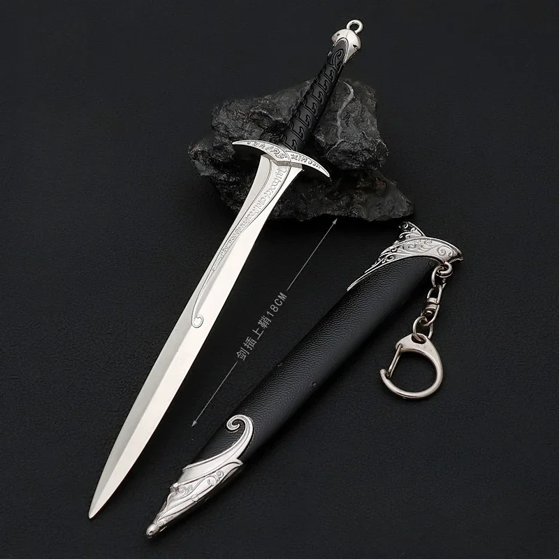 Espada de juguete de 18 cm, estilo Gondolin, Hobbits, Bilbo Baggins, Caballero Medieval, Espada Samurai de Metal, Modelo de Llavero, Regalos y Juguetes para Niños