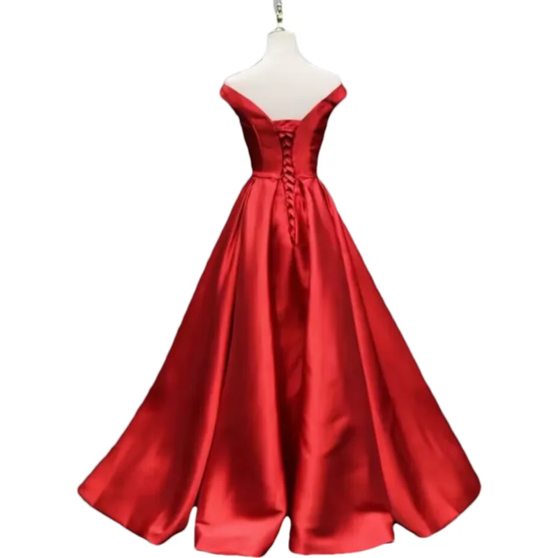 Customized Off-Shoulder Long Evening Party Gowns Robe De Soiree A-Line Satin Abendkleider Formal Women Prom Dresses with Pockets