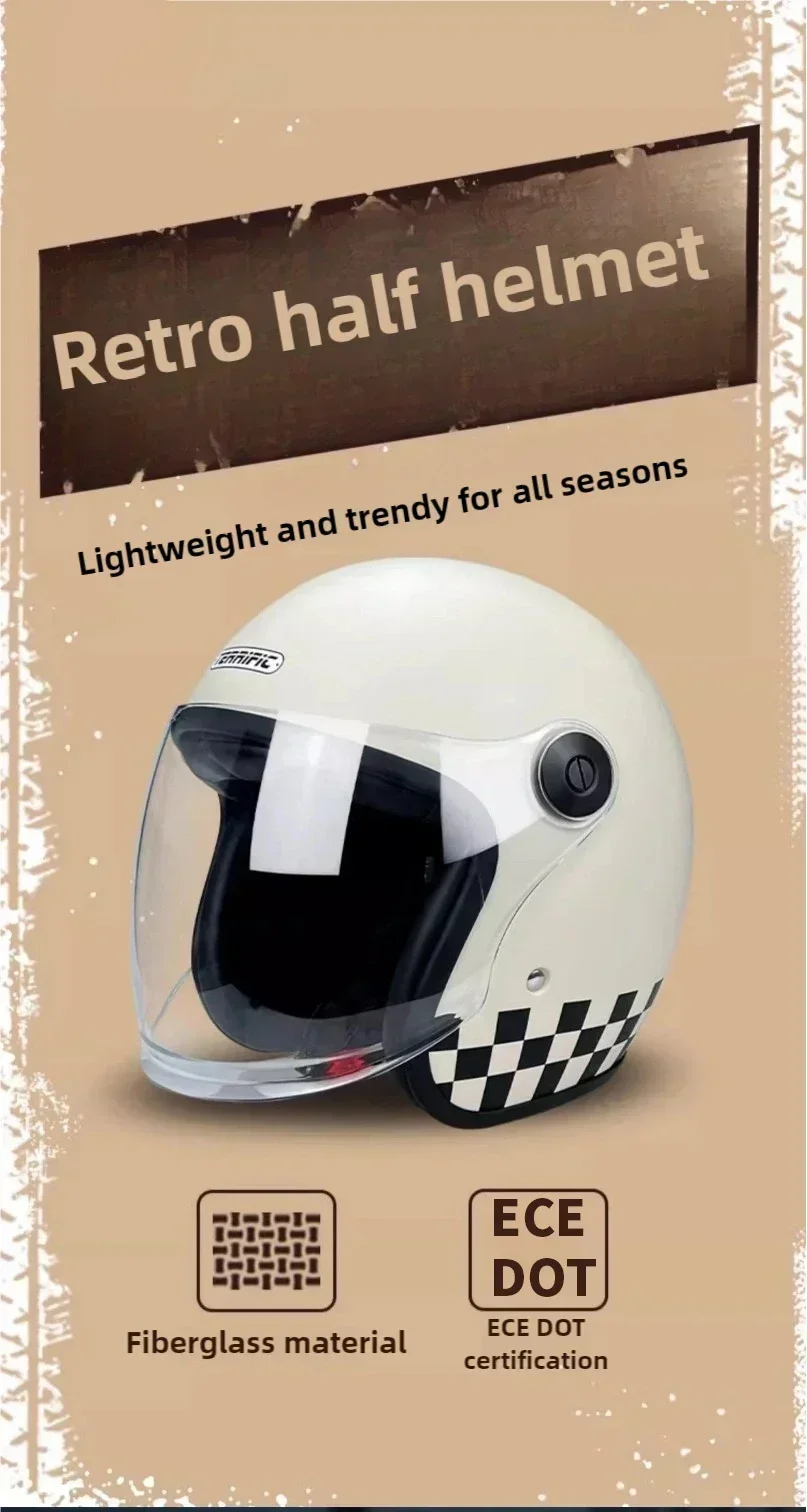 Vintage 3/4 Open Face Motorcycle Helmet - Retro Jet Carbon Fiber Half Shell, Lightweight & Breathable for Scooter & Motorbike - Image 4