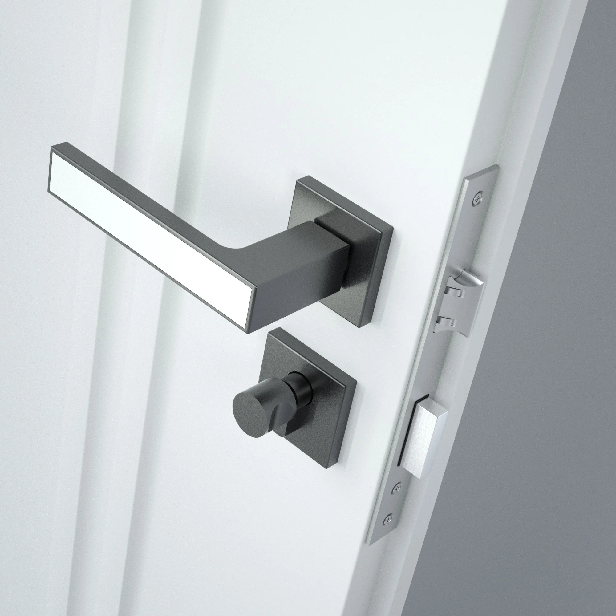 VERQNI MANIGLIE & ACCESSORI SRAB-256 Modern Matte Black  Aluminium Lever Rectangular colour blocking Door Handle Lock Set Silent