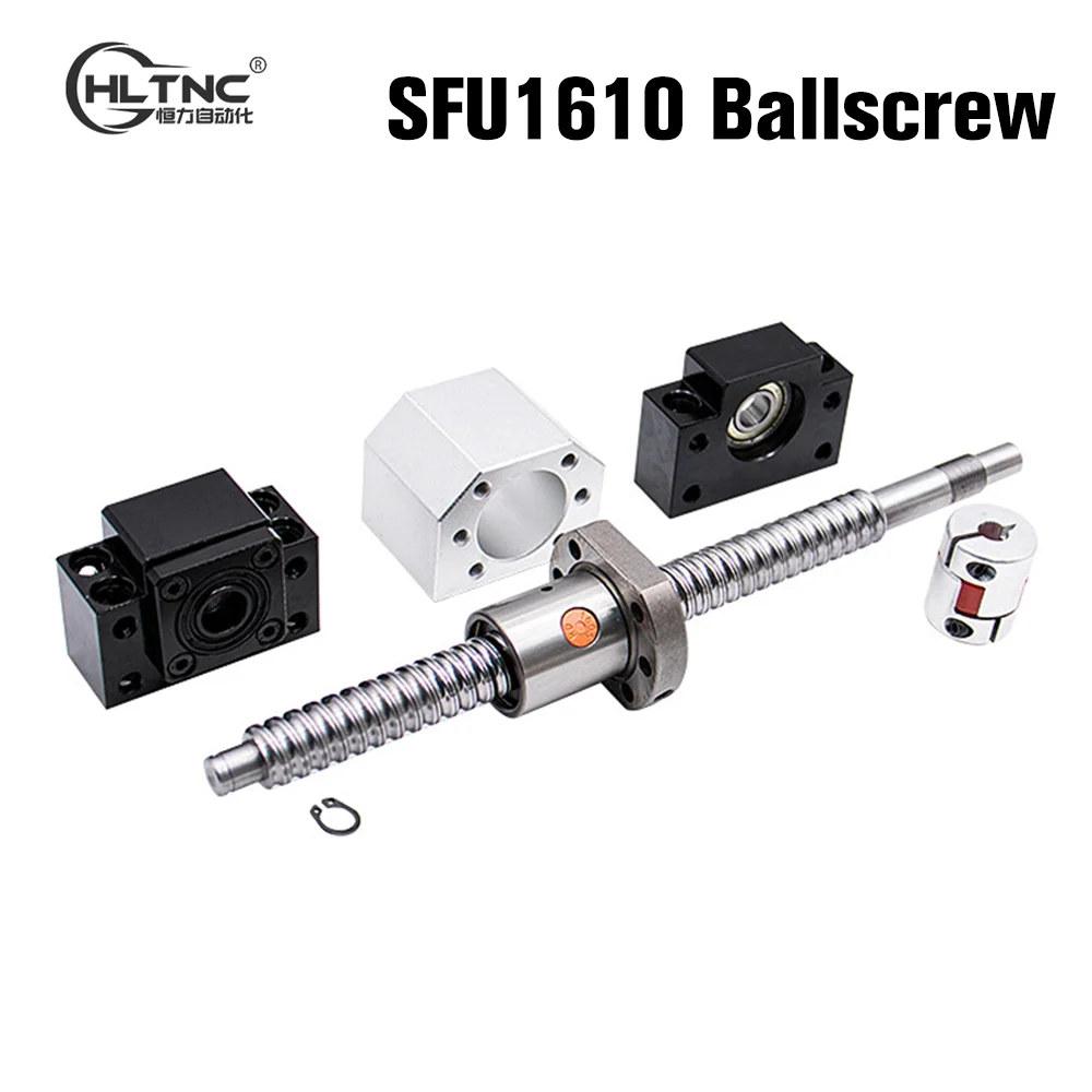 

HLTNC 1Pcs 16mm Lead 10mm 1610 CNC Rolled BallScrew With SFU1610 Single Nut + BKBF12 End Support + DSG16H Housing + Coupling