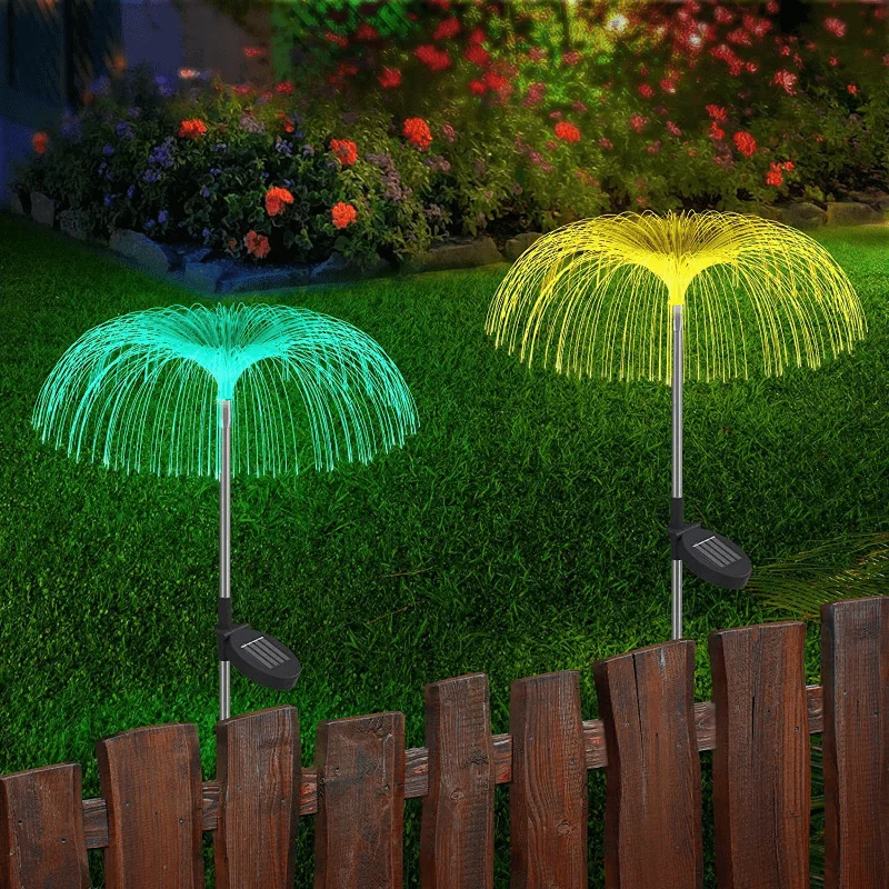 Luz Solar de medusas que cambia de Color, luz de fuegos artificiales, lámpara de césped de fibra óptica para exteriores, decoración de paisaje, luz