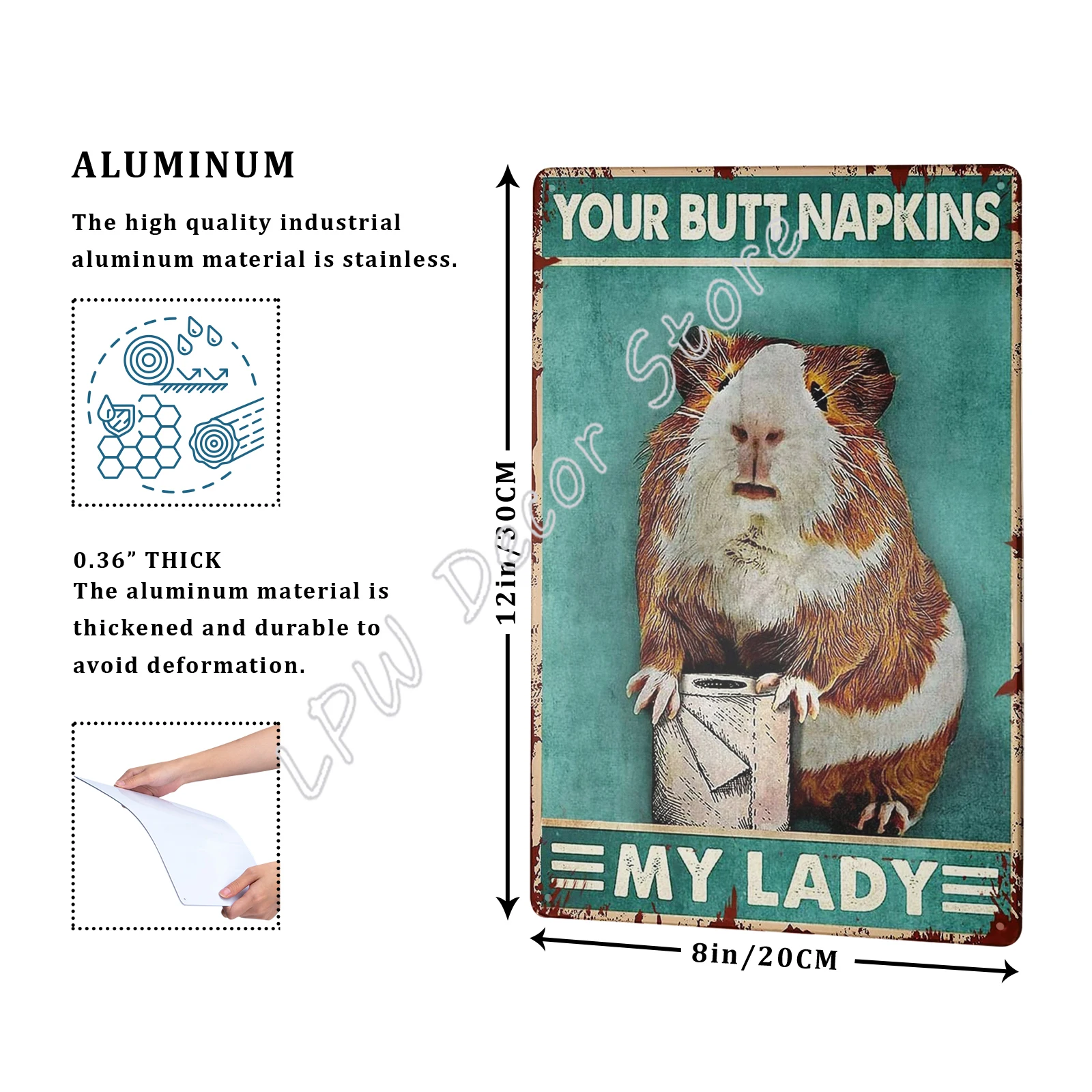 Funny Bathroom Toilet Tin Sign Wall Decor Your Butt Napkins My Lord Vintage Guinea Pig Tin Sign for Home Farmhouse Decor Gift