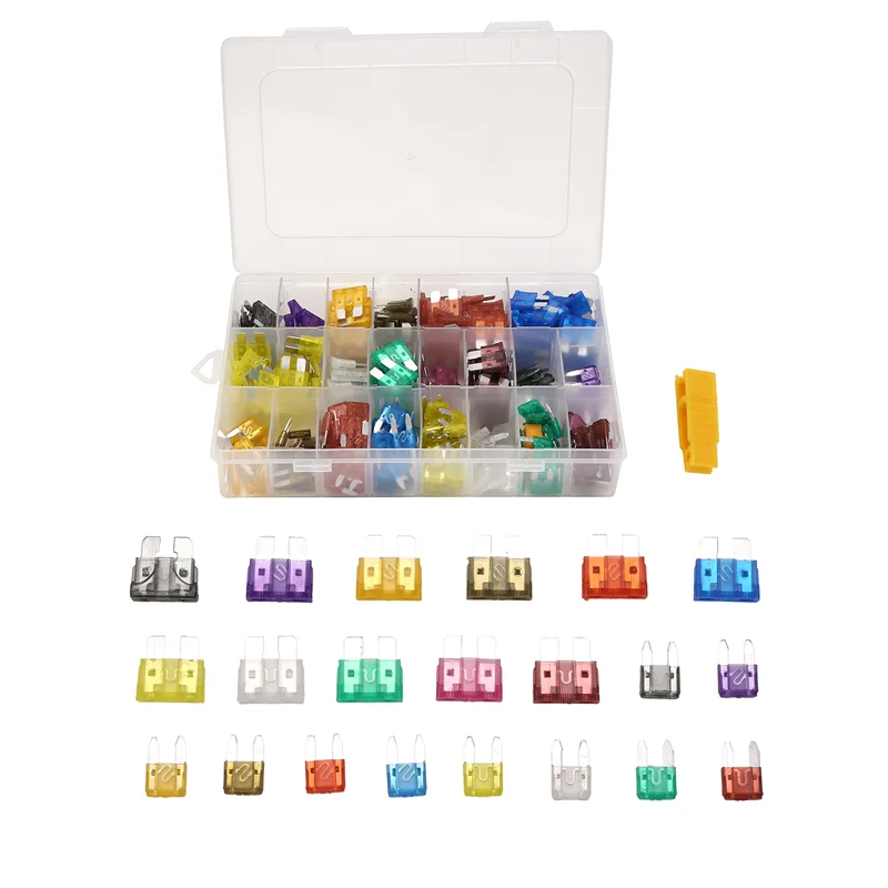 1 صندوق/300 قطعة مجموعة الصمامات الصغيرة للسيارة 2A 3A 5A 7.5A 10A 15A 20A 25A 30A 35A 40A فيوز مع مشبك للسيارات والدراجات النارية-L94A