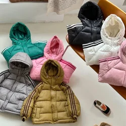 Jaqueta casual de algodão com capuz infantil, casacos grossos quentes, casacos de inverno, estilo coreano, meninas e meninos