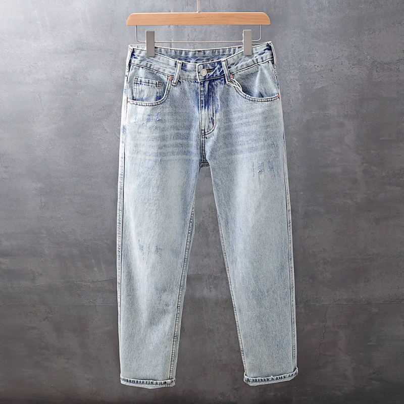 

Весенне-летние новые американские мужские джинсы 2025 года, свободные потертые голубые брюки с прямыми трубками