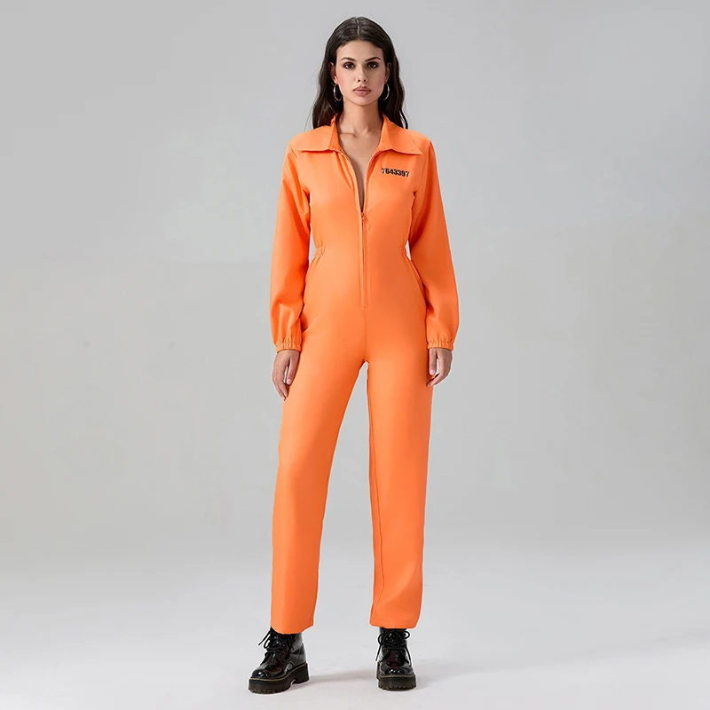 Costume de Prisha d'Halloween à Manches sulfpour Adulte, Combinaison Imprimée de Chiffres, Salopette à Fermeture Éclair, Vêtements Criminels de Prison pour ix, Cosplay