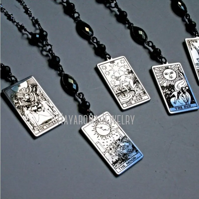 Tarot Card Pyrite Star Chain Lariat Necklace Wicca Witch Witcher Witchcraft Pagan Satan Occult Crystal Goth Gothic Jewelry