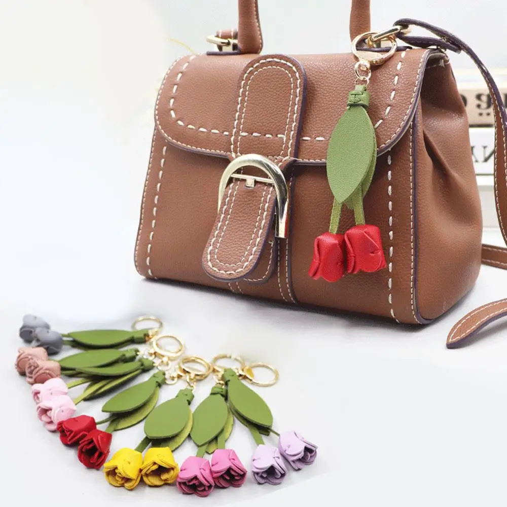 

New Sweet Tulip Floral Keychain Casual Cute Tulip Bag Pendant Korean Style Backpack Decoration Tulip Shaped Car Keychain Pendant
