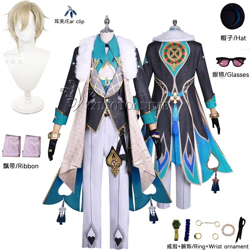 Honkai Star Rail Aventurine Cosplay Costume Wig Game Uniform Topaz Colleagues Interastral Peace Corporation Halloween Men Women