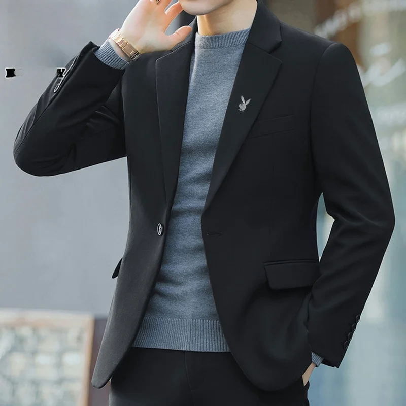 

Повседневный мужской пиджак/куртка: модный осенне-весенний свободный крой, длинный рукав, с пуговицами, из смесового полиэстера