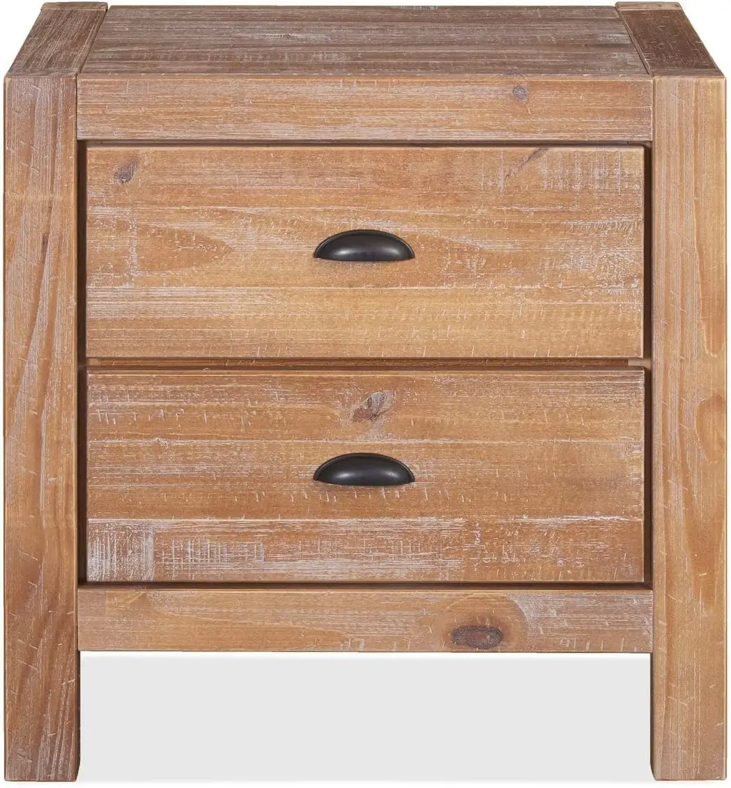 Montauk 2-Drawer Bedside Nightstand Solid Wood with Driftwood Finish  Made of 100% Solid Pine Wood From Renewable Forests.