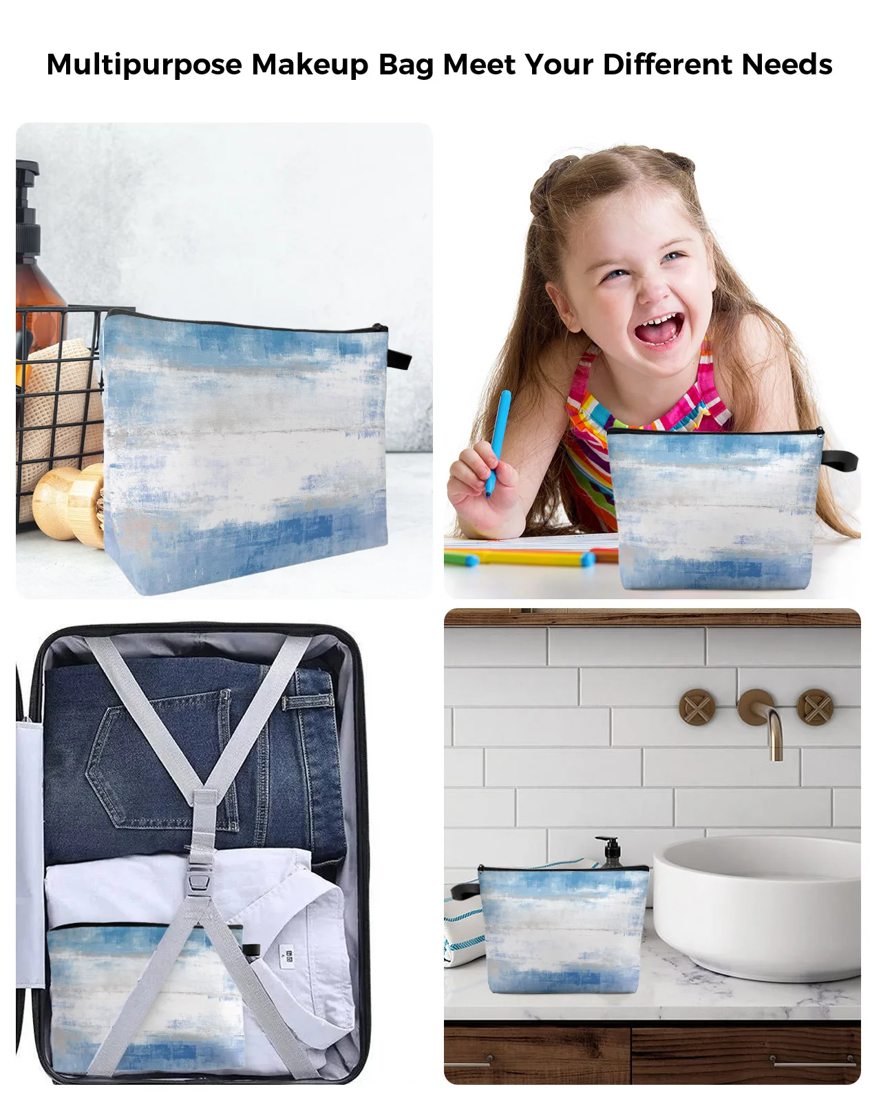 Abstract Oil Painting Art Blue Makeup Bag Pouch Travel Essentials Lady Women Cosmetic Bags Toilet Organizer Storage Pencil Case