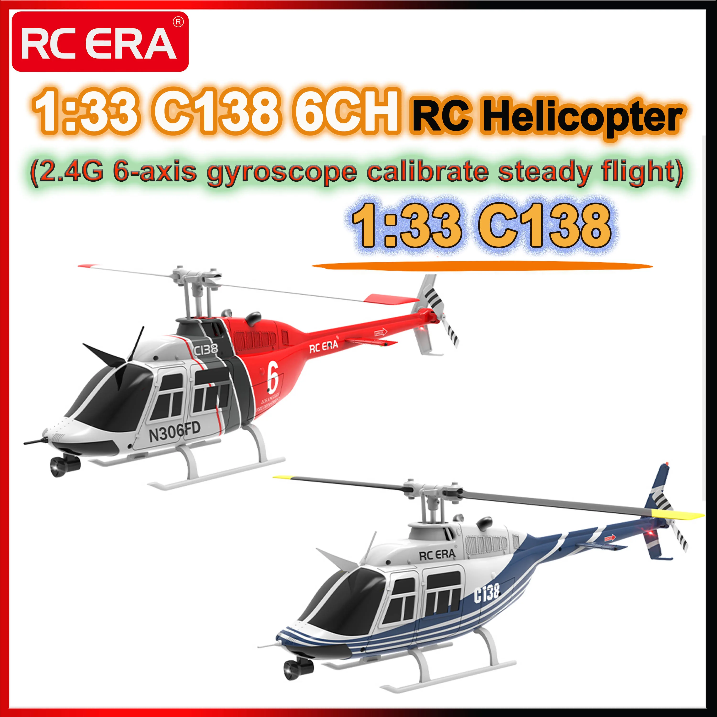 

RC ERA C138 1/33 RC Helicopter 2.4G 6CH BELL 206 6-axis Gyro Stabilized Altitude Impact Resistance Simulation Kid Adult Toy Gift