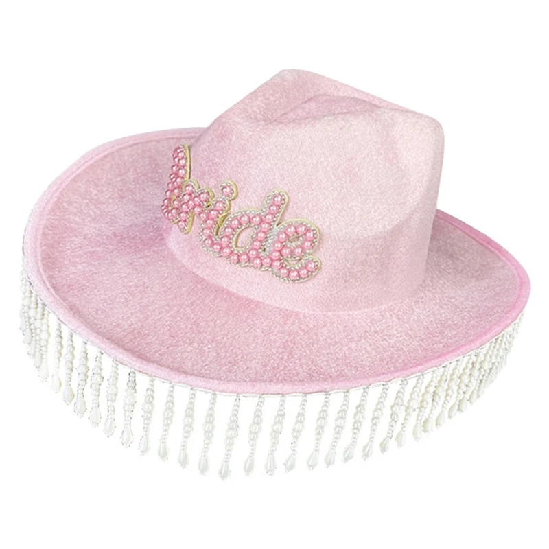 

Cowboy Hat "BRIDE" Cowgirl Hat Panama Hat Pearls Tassels Hat for Club