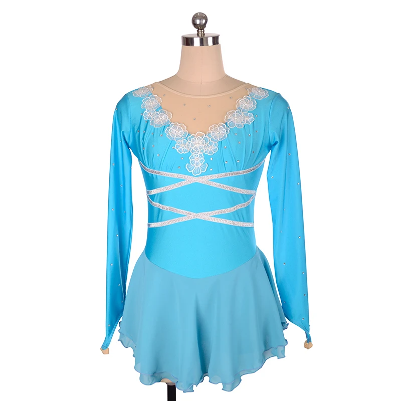 Vestido de patinaje artístico de manga larga, falda tutú de malla desnuda, ropa de actuación para niños, vestido de patinaje barato