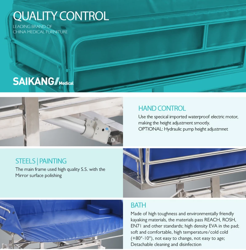 Z0n Saikang China Products Comfortable Electric Hospital Bath Bed, Stainless Steel EN60601/CE/ISO Certified
